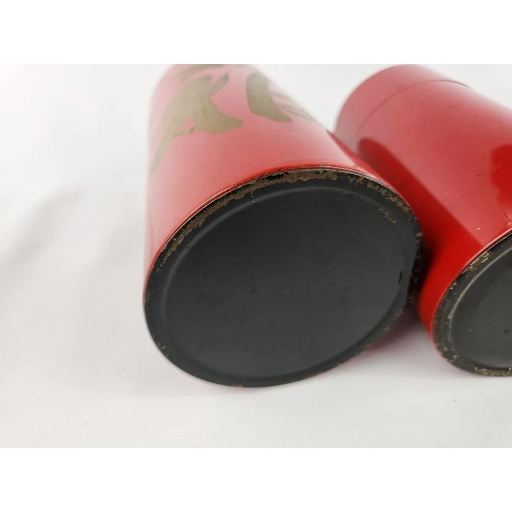 Vintage‎ Metal Nesting Canisters Set 3 Japanese Tole Tea Japan Red Hand Painted